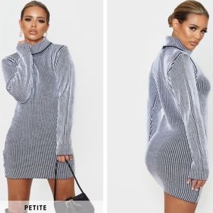 Petite Black Knitted Rib Longsleeve Mini Dress